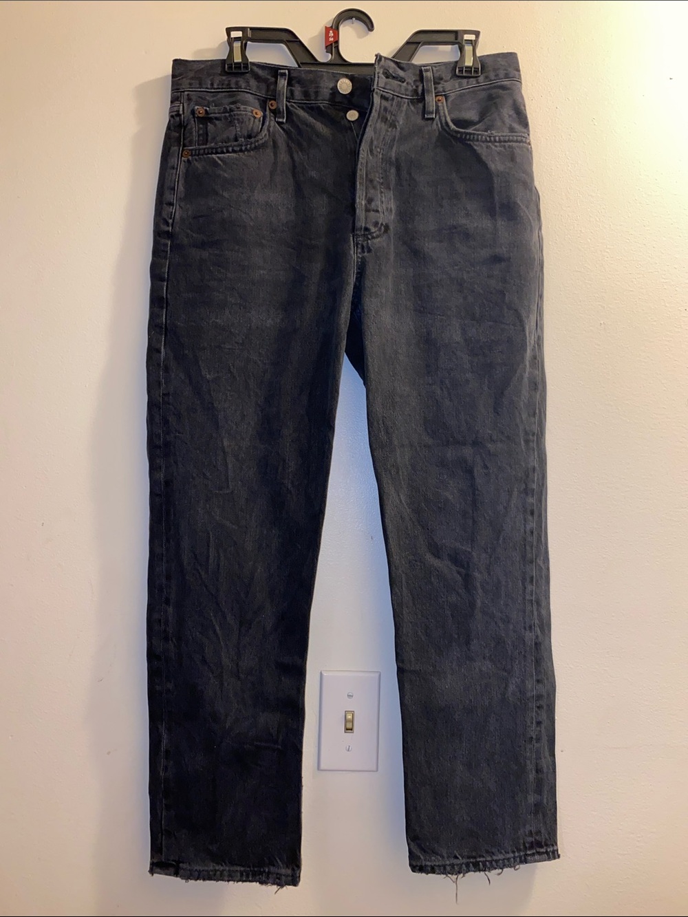 AGOLDE Women's Riley High Rise Straight Crop Black Jeans Size 28